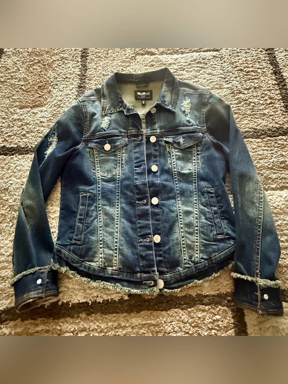William Rast Distressed Dark Blue Jean Jacket
